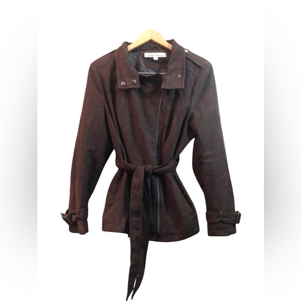 Kenneth Cole New Your GIII Moto Jacket Faux Suede Brown Women’s Large Belted